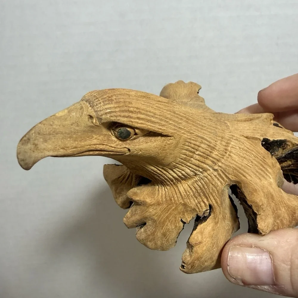 Hand Carved Eagle Wooden With Raw Edge Patriotic